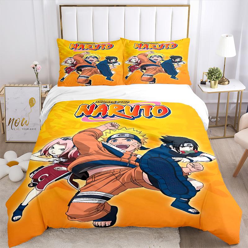 3pcs Naruto Characters Quilt Cover Set (1 Quilt Cover + 2 Pillowcases Without Pillow Core), High-Definition Printing for Home and Dormitory.H064