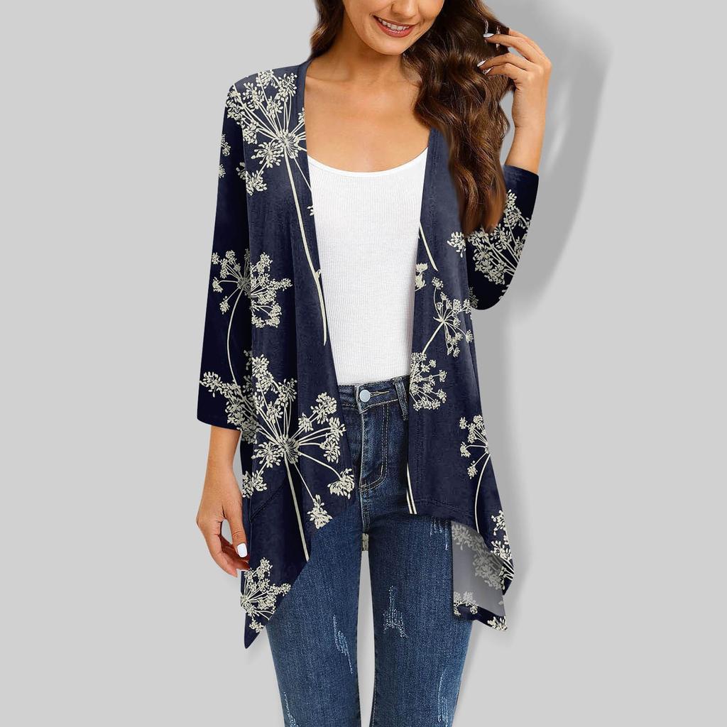 Женский кардиган неправильной формы с принтом, рукавами три четверти и карманной курткой