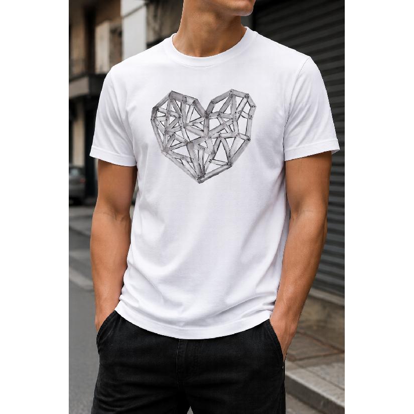Plus Size - Men's T-Shirt S-5XL Featuring a Unique Geometric Heart Graphic Print, This Casual Short-Sleeve Crew-Neck Top Offers a Comfortable and