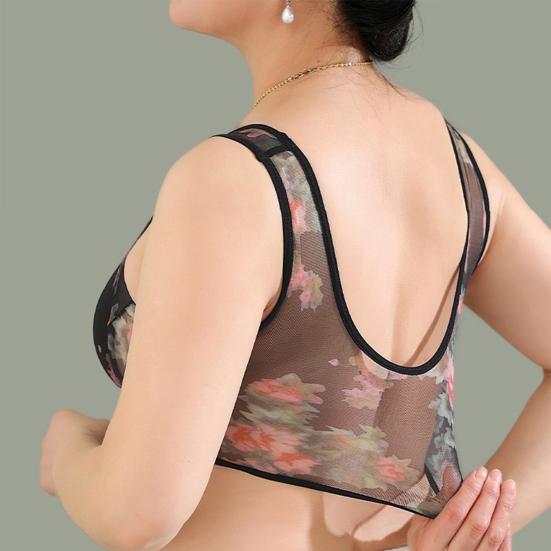 Женский бюстгальтер среднего возраста, бесшовный тонкий ледяной шелк, охлаждающий цветочный принт, беспроводной, не зацепляющийся, пуш-ап, бюстгальтер для повседневного ношения для мам