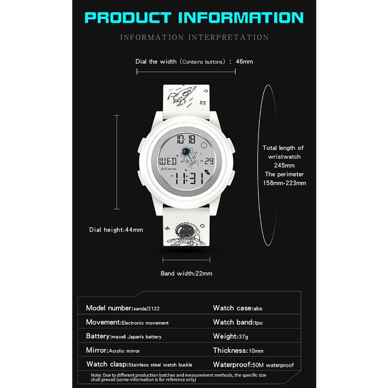 SANDA Новые электронные часы Spaceman, спортивные часы, модные тенденции, мужские и женские студенческие электронные часы, водонепроницаемые часы