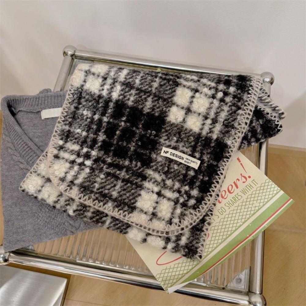 Korean Style Plaid Fleece Scarf Coldproof Winter Cashmere Shawl Elegant Curly Wool Scarf Women