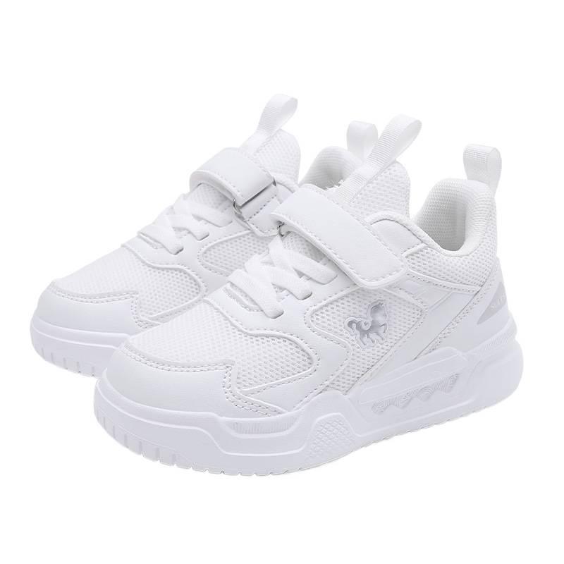 Children's Little White Shoes Board Shoes 2025 New Mesh Breathable Leather Waterproof Boys and Girls Black Sports Shoes
