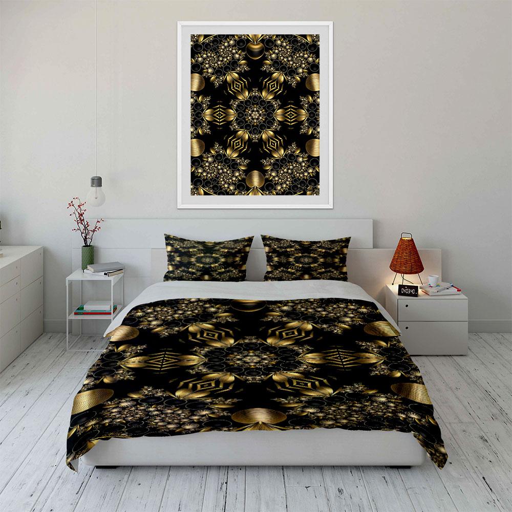 Gold geometric and floral. Bedding sets Duvet cover sets Duvet covers Pillowcases(1 * Duvet Cover 2 * Pillowcases without duvet insert)