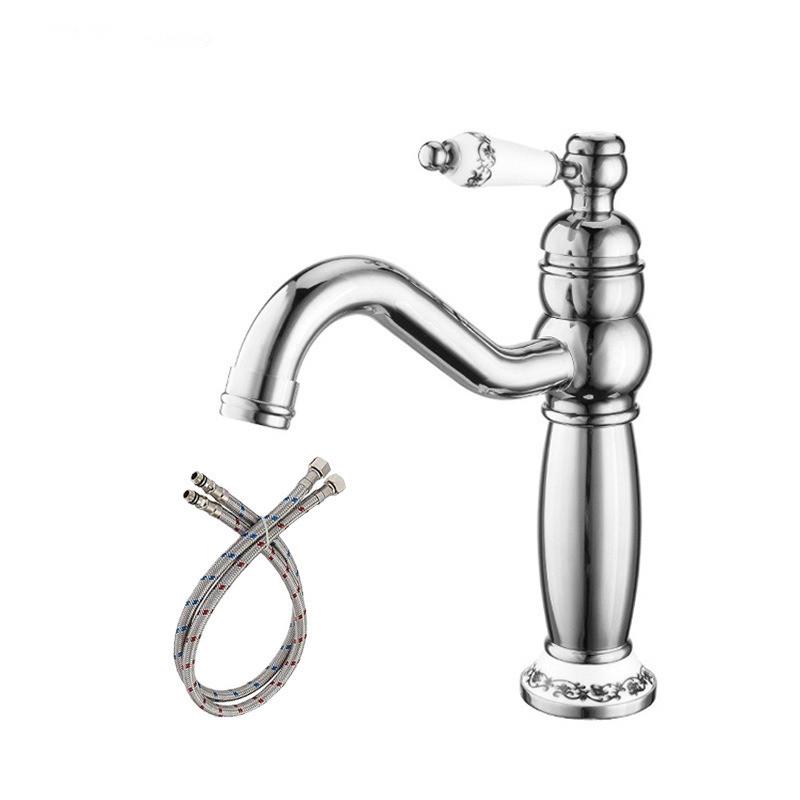 Brushed Gold Bathroom Faucet Antique Basin Faucet Chrome Sink Mixer Tap Hot & Cold Deck Mounted Lavatory Crane Water Tap Black