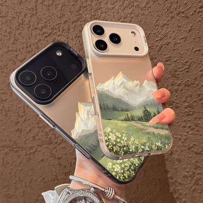 Серебристый чехол с красочным пейзажем, масляная живопись, чехол для телефона Apple для моделей 14/13/12/17/16/15 Pro/Pro Max