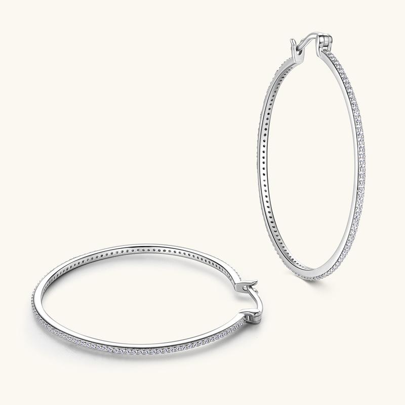 Silvere Glam Европейские и американские новые серьги-муассаниты в стиле Ins, крупные серьги в стиле хип-хоп, серьги из стерлингового серебра