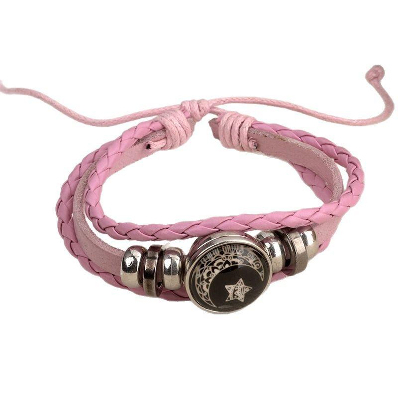 Светящийся Солнце и Луна Камень времени Унисекс Винтажный Кожаный и Бисером Браслет