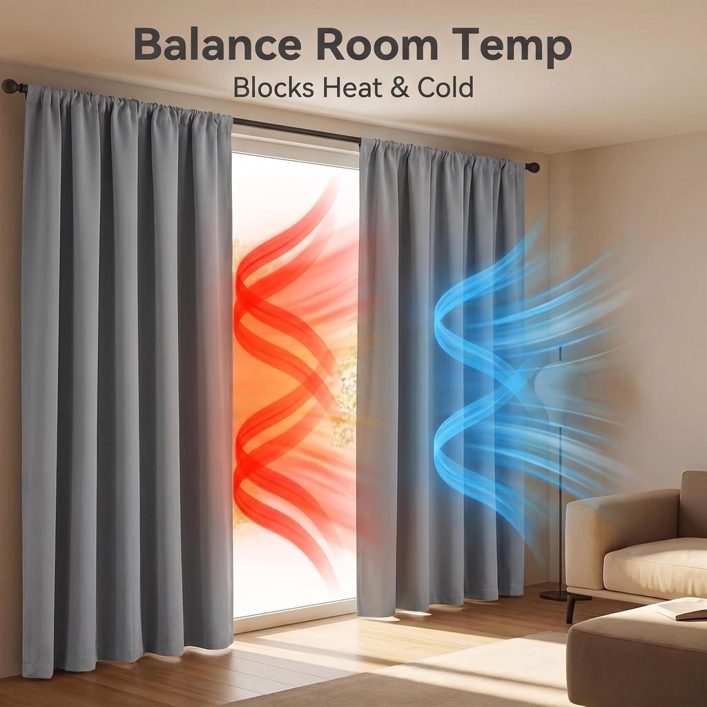 100% Full Blackout Curtains, Double Layer with Black TPU Lining Thermal Insulated Rod Pocket Drapes for Bedroom, Living Room