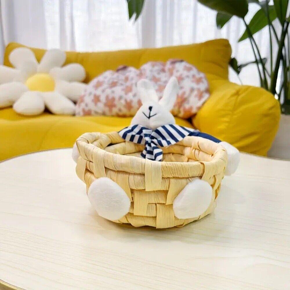 Straw Woven Handwoven Storage Basket Bunny/Bear Easter Rabbit Decoration Home Furnishings