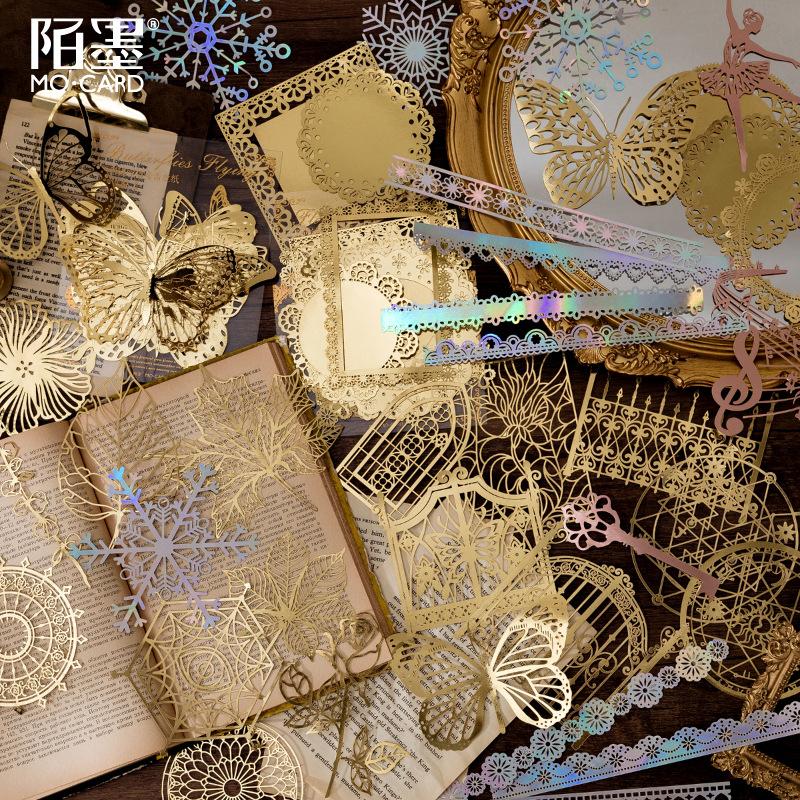 10Sheet Gold-Foil Lace Hollow-Out Material Paper, Exquisite Lace Patterns with Gold Foil for Hand Account, Scrapbook DIY Crafts