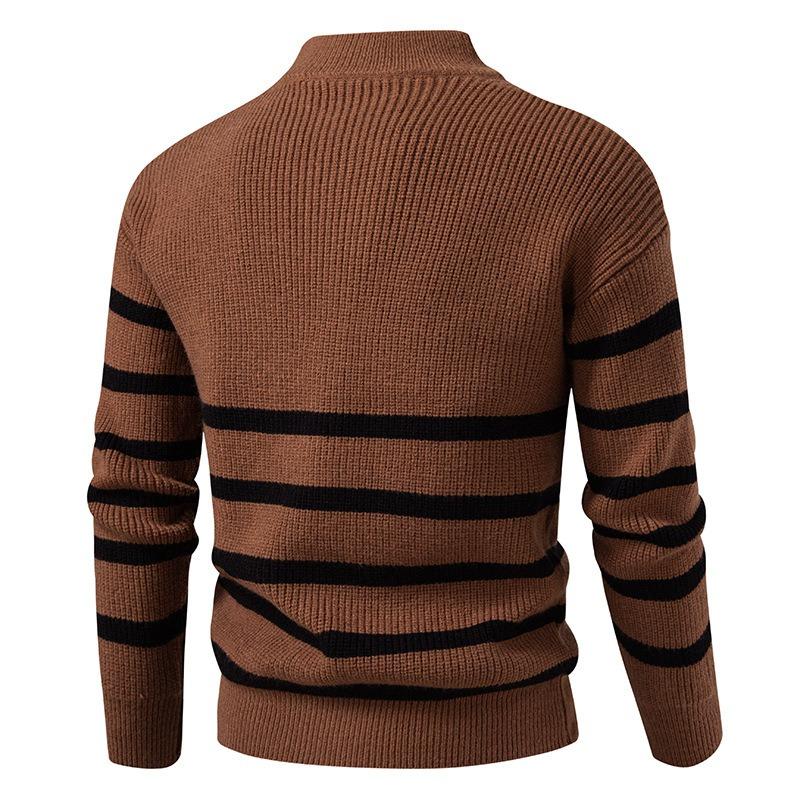 Men S Half Zip Stand Collar Knitted Sweater Long Sleeve Thick Autumn Winter