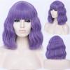Косплей Короткие синтетические длинные волнистые вьющиеся женские зеленые фиолетовые розовые волосы термостойкий парик с челкой для повседневной вечеринки