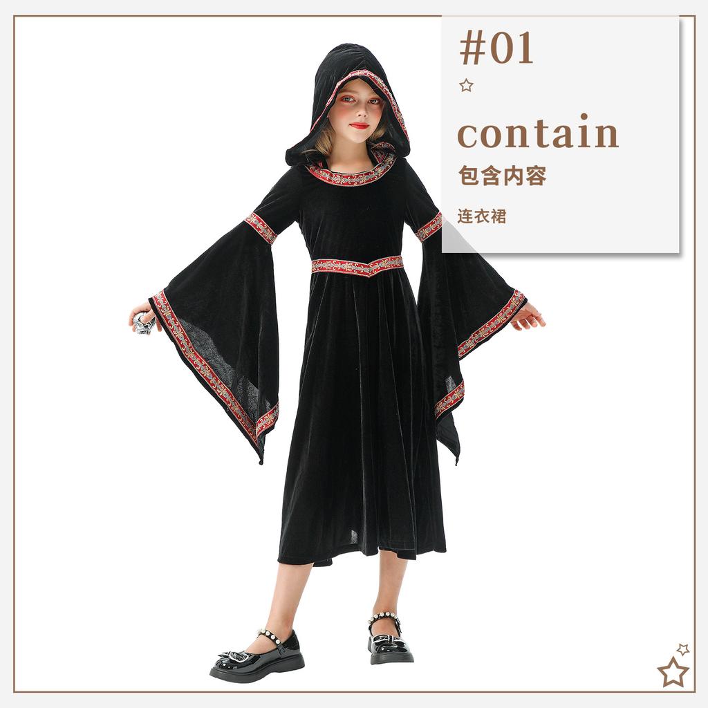 Halloween Children's Costume Vintage Court Children's Costume Witch Little Red Riding Hood Medieval Renaissance Dress