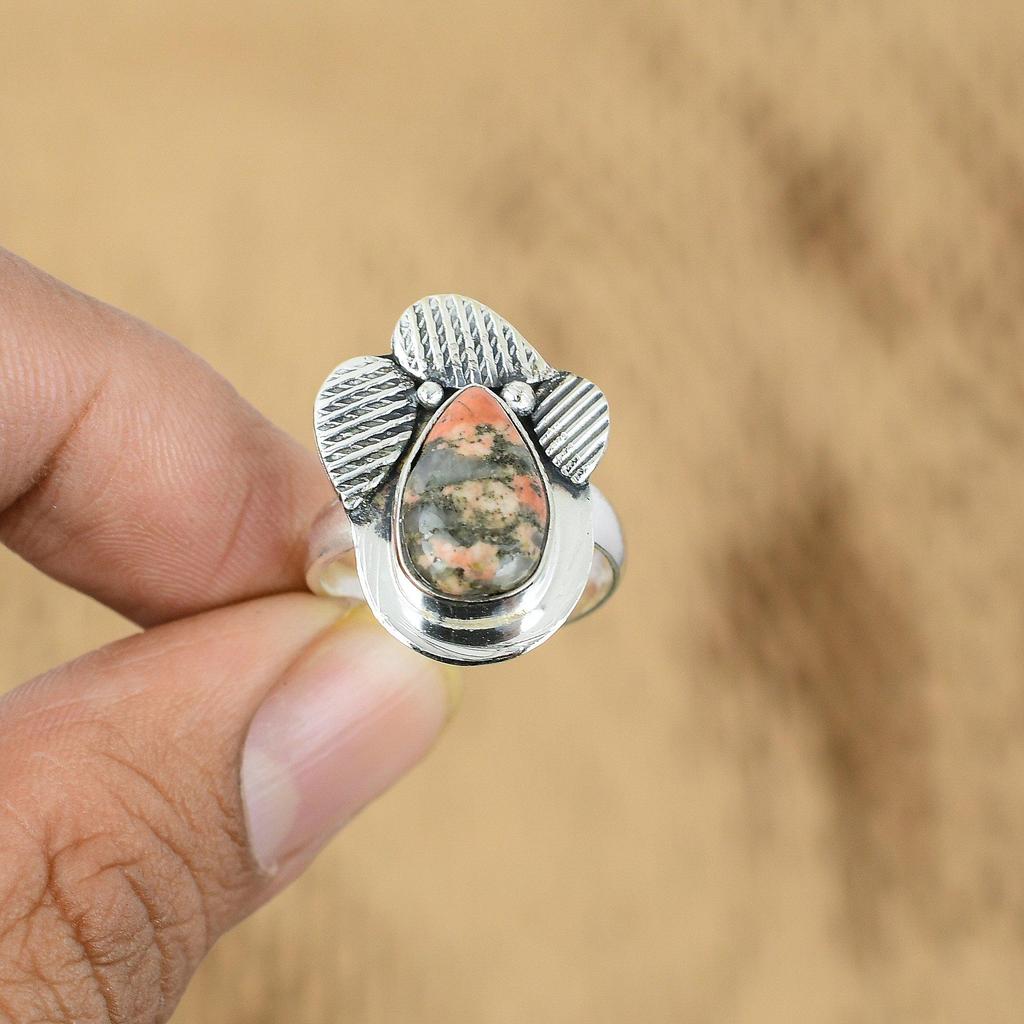 Свадебный подарок для нее Кольцо-обещание из серебра 925 пробы с натуральной малигано-яшмой, регулируемое