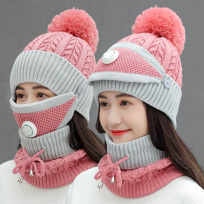 3 Pieces Women's Knitted Hat Scarf Caps Neck Warmer Winter Hat Ladies Girls Skullies Beanies Capst