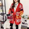 Осень-зима женский свитер пальто с буквенным узором подходящего цвета свободный толстый вязаный однобортный кардиган средней длины с длинными рукавами женский уютный свитер