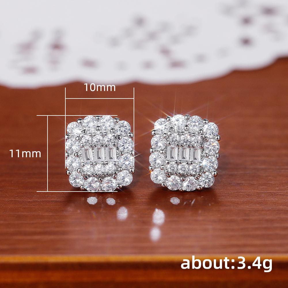 Новые ослепительные серьги-гвоздики с кубическим цирконием, роскошные серебряные серьги с геометрическим рисунком для женщин, универсальный аксессуар, свадебные украшения