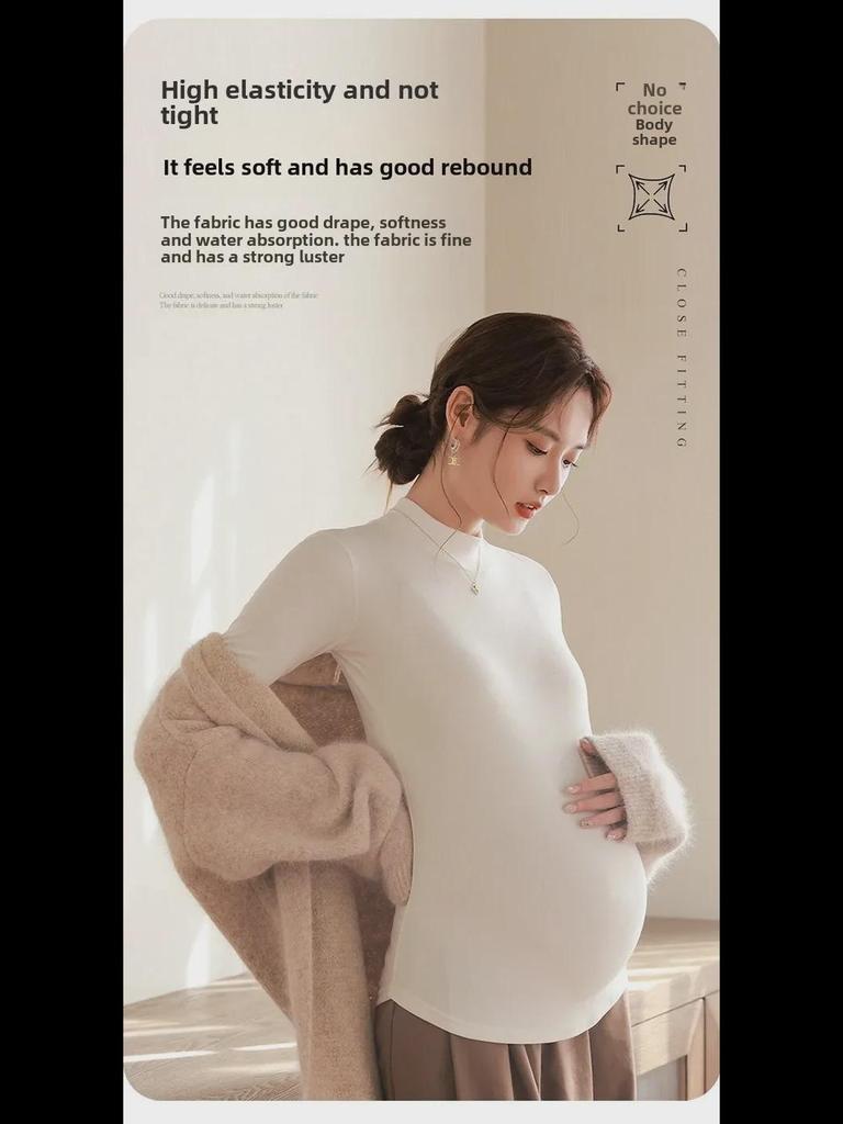Maternity High Collar Velvet Top for Winter - Women's Thin Sweater for Pregnancy
