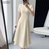 Women Round Neck Summer Casual Short Sleeve A-Line Dress