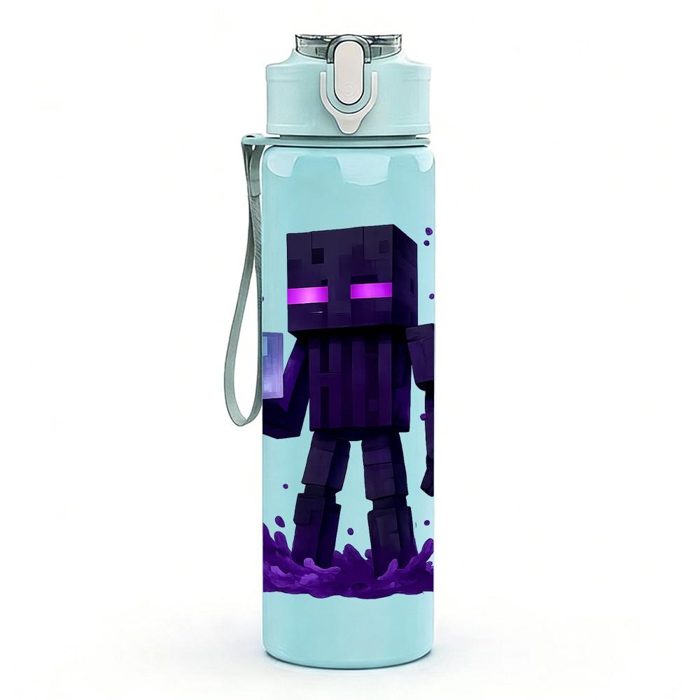 1PC Purple Enderman Game Character 750ml Color Plastic Sports Water Bottle Leakproof Flip Straw Lid Suitable for Sports Office Home Use