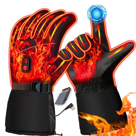 1 пара перчаток с электрообогревом и батарейным отсеком, USB-интерфейсом, питанием от аккумулятора, 3 уровнями регулировки температуры, ветрозащитными водонепроницаемыми перчатками