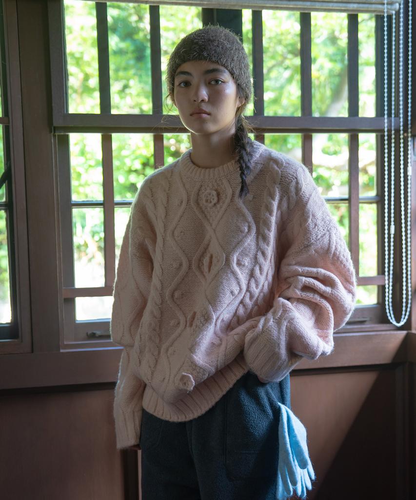 TTUDEMENT Chunky Cable Knit Light Pink