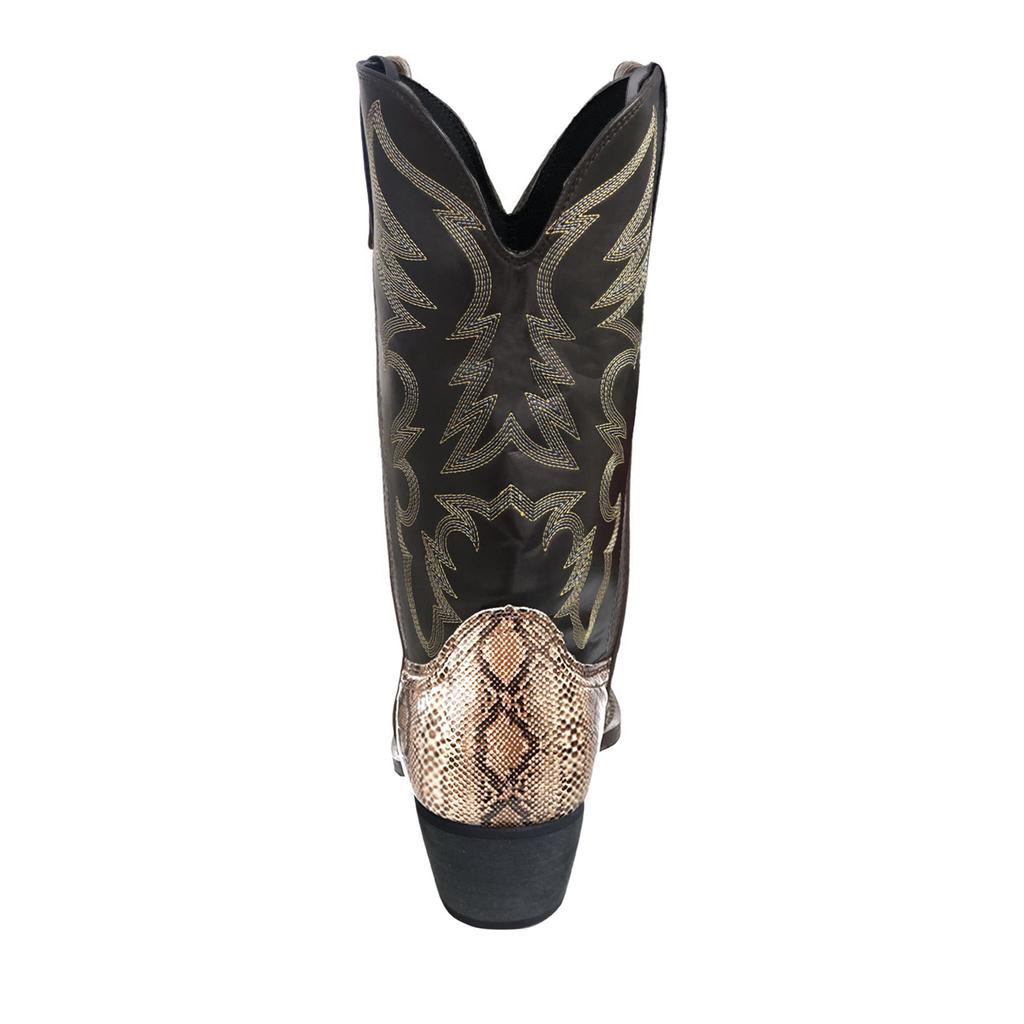 Spot quick hair embroidered high-heeled men's wooden root boots, western cowboy boots, snake-proof upper + metal decoration