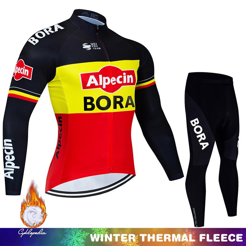 Winter Warm Cycling Clothing Set Thermal Fleece Men's UCI BORA Bib Man Set Outfit Mountain Bikes Clothing Bike Sportswear Long Sleeve