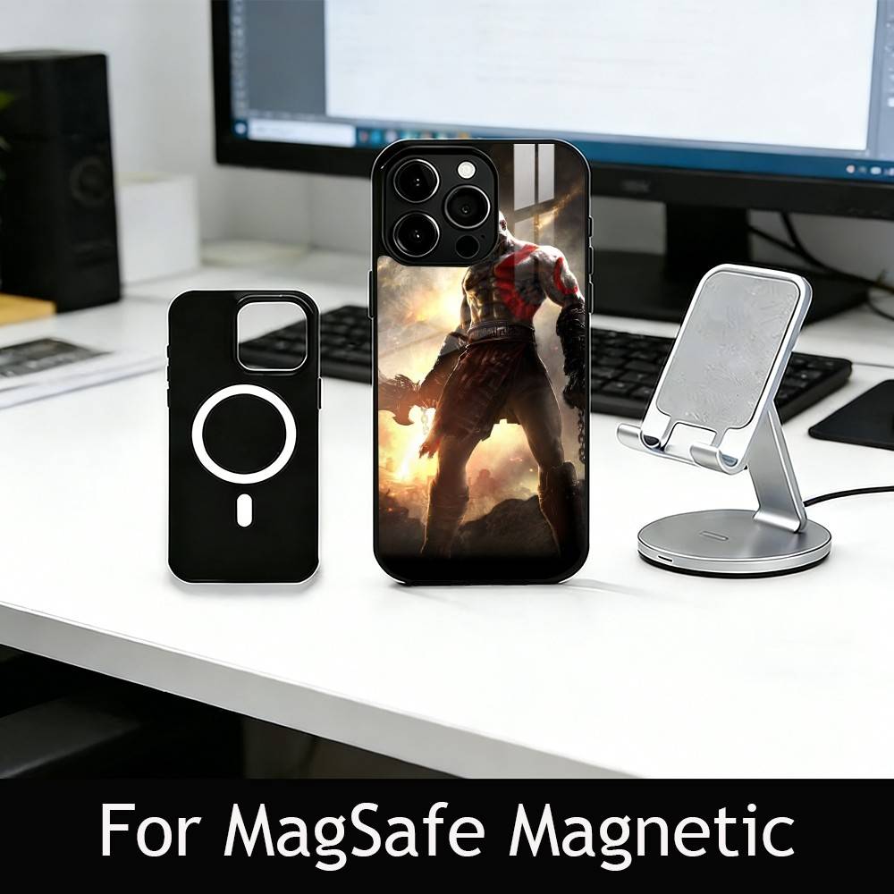G-Gladiator W-War K-Kratos Чехол для телефона iPhone 17, 16, 15, 14, 13, 12, 11 Plus, Pro Магнитный с Magsafe Беспроводной зарядкой