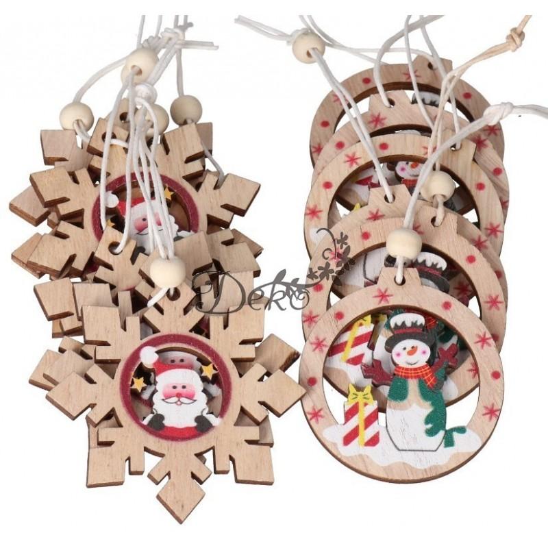 WOODEN CHRISTMAS TREE BALLS DECORATION 12 PCS