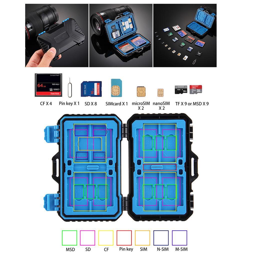 Memory Card Case 4CF + 8SD + 9TF + 1Card PIN + 1Standard SIM + 2Micro-SIM + 2Nano-SIM Phone Card Storage Box