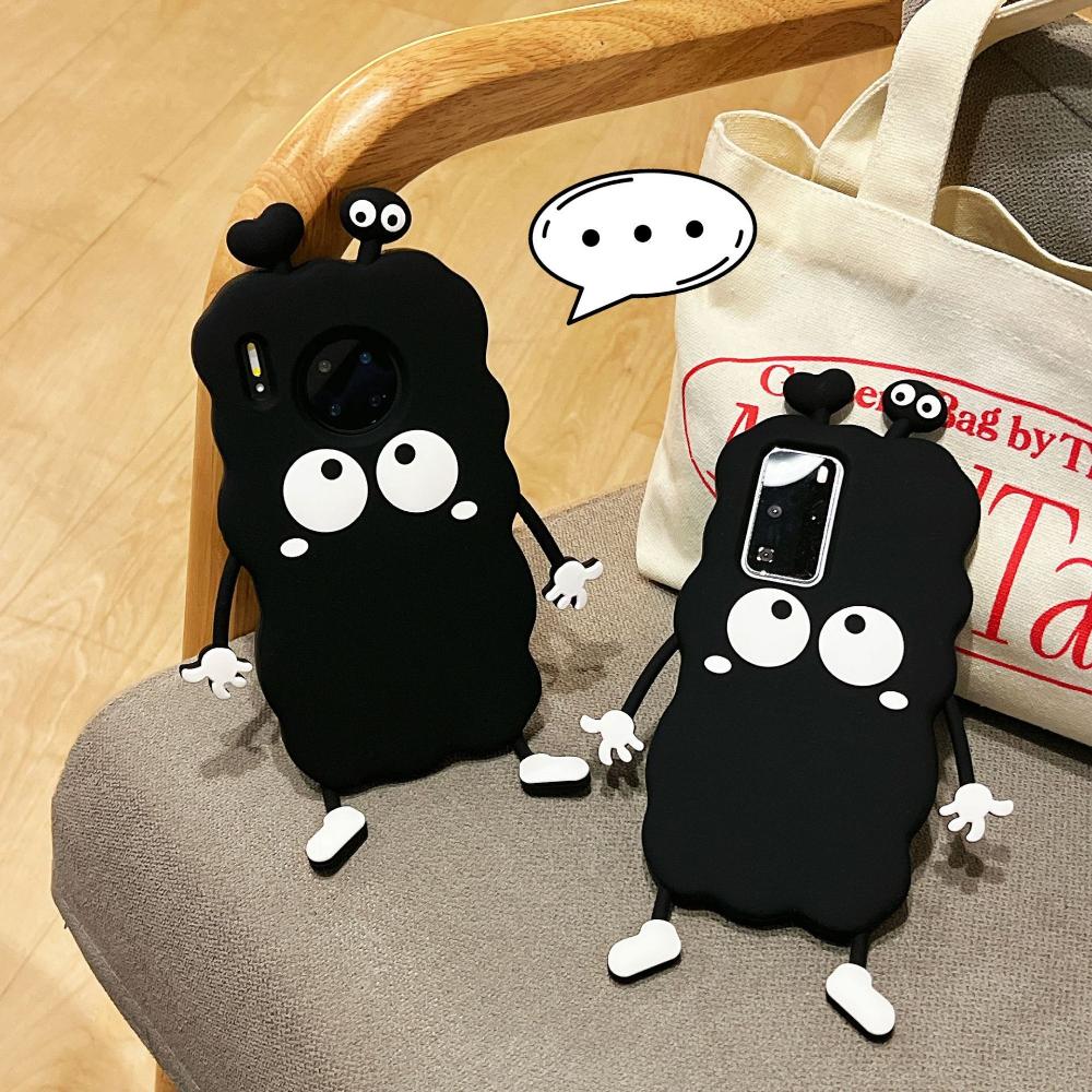 Cute Cartoon Black 3D Case For Huawei P40 P50 Pro Mate 30 40 Pro Nova 5 6 7 8 Honor 60 70 Luxury Soft Silicone Phone Cover Kids