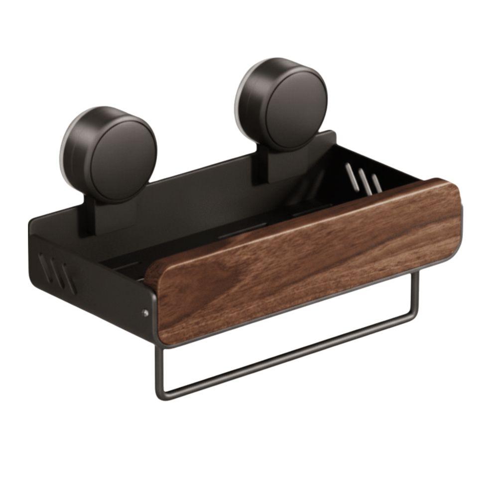 Walnut Finish Bathroom Shelf Strong Grip Bathroom Storage Rack Wall Mounted Organizer Vanity