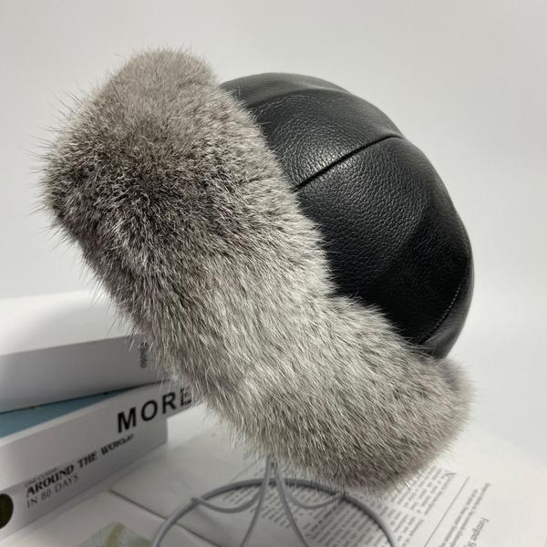 Bunny Hat Women Winter Fluffy Warm Rabbit Fur Beanie Hat Men Women Leather Caps   Fur Outdoor Snow Hat