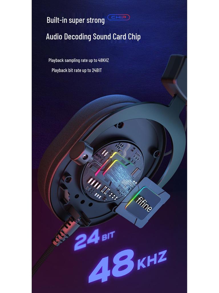 Игровая проводная гарнитура Fifine H6 RGB 7.1 для ПК и ноутбука.