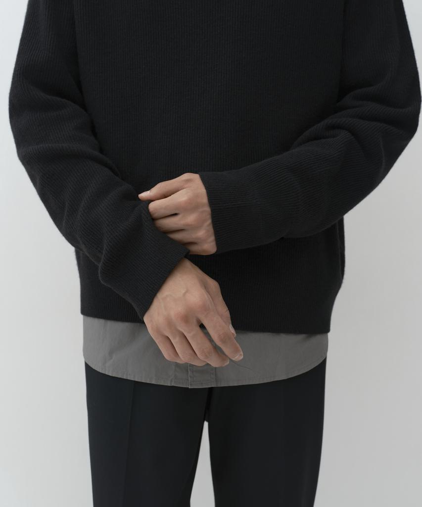 MUSINSA STANDARD [Victoria Wool] Minimal Ribbed Quarter Zip Sweater [Black]