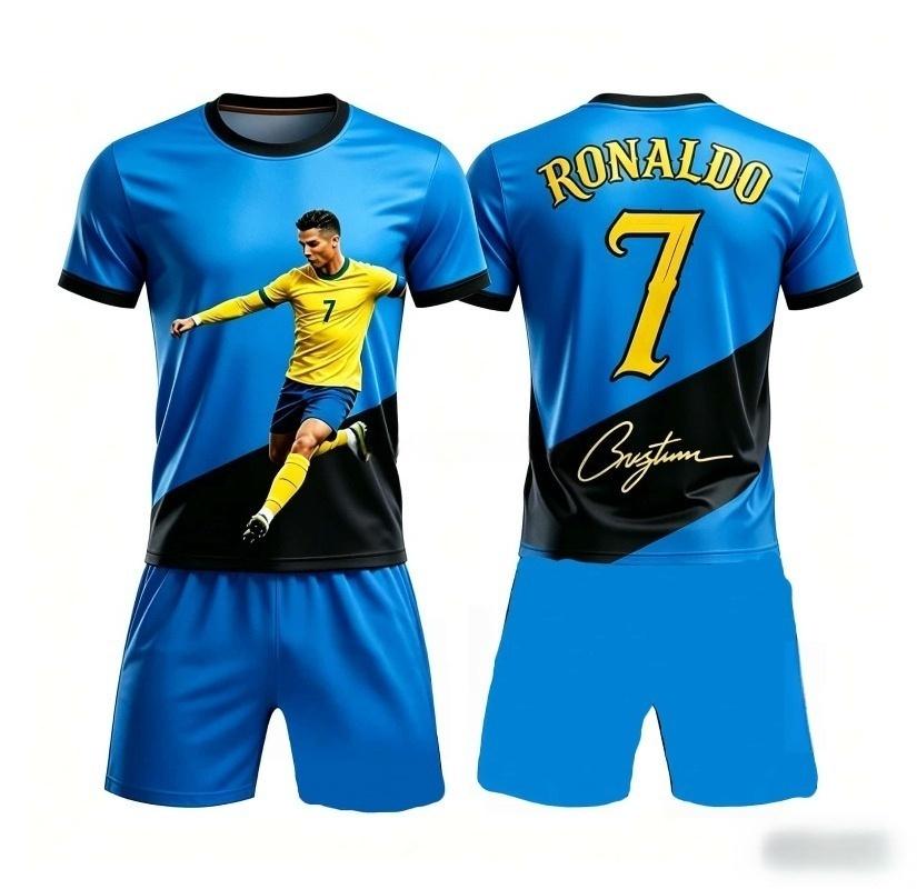 Летний Новый Ronaldo # 7 Стиль Футбольной Формы Фанская Версия Комплект Футболка и Шорты Спортивная Тренировочная Одежда Семейные Детские Футболки