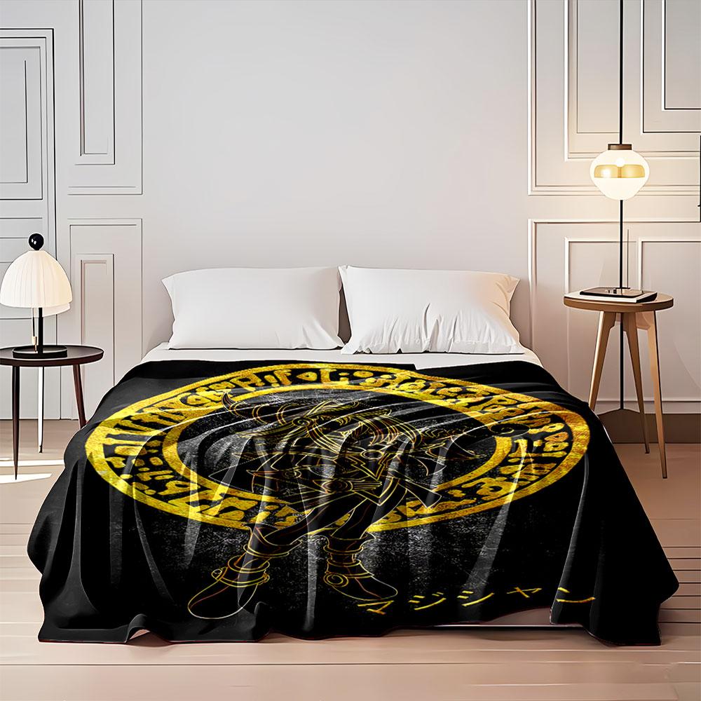 A magical figure outlined in black, surrounded by a glowing golden circle. for all seasons blanket lunch break throw gift
