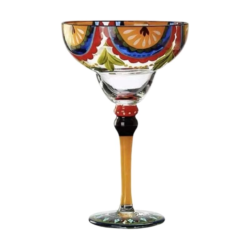 Elegant Margarita Glass Cup Intricate Hand Painted Pattern Colorful Mexicans Cocktail Drinkware For Party Decoration