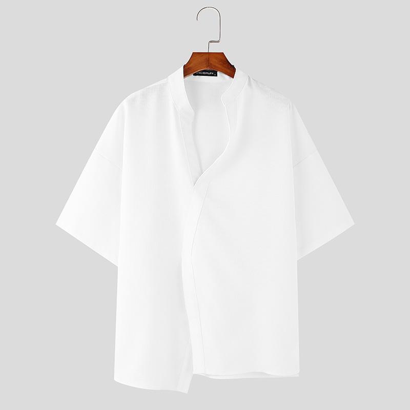 INCERUN Мужская летняя футболка с V-образным вырезом и коротким рукавом спереди, повседневная полупрозрачная футболка 