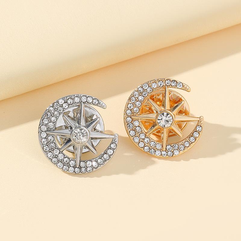 Изготовленная на заказ брошь-булавка «Звезда и Луна» для воротника мужского костюма