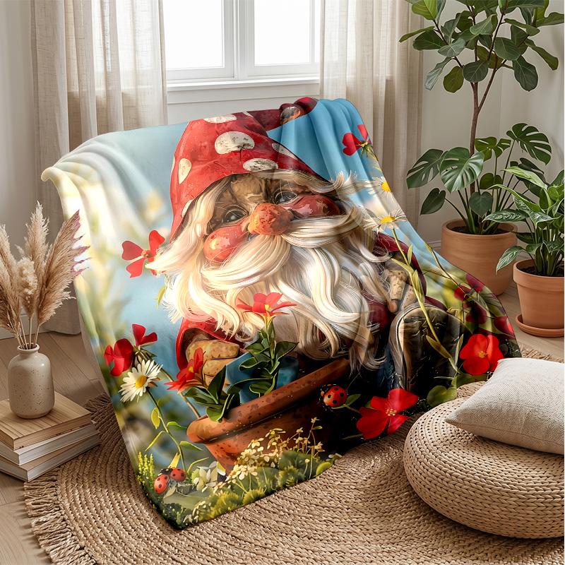 Festive Pink Gnomes with Gifts Theme blanket Lightweight Warm Flannel Blanket Decorative Throw Blanket for Home Decoration