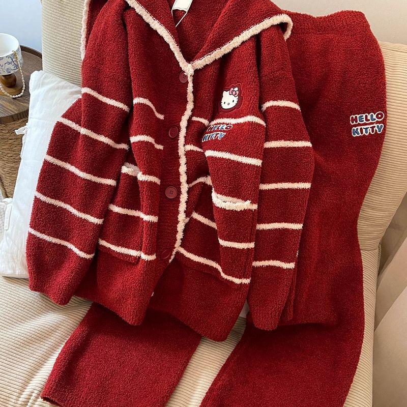 Женская бархатная домашняя пижама в корейском стиле, утолщенный комплект больших размеров для осени и зимы с рождественским настроением.