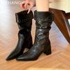 Fashion Pointed Toe Women Leather Snow Ankle Boots Dress Fashion Cozy Warm Chelsea Boots Women 2025 Trend New Winter Sexy Botas Mujer