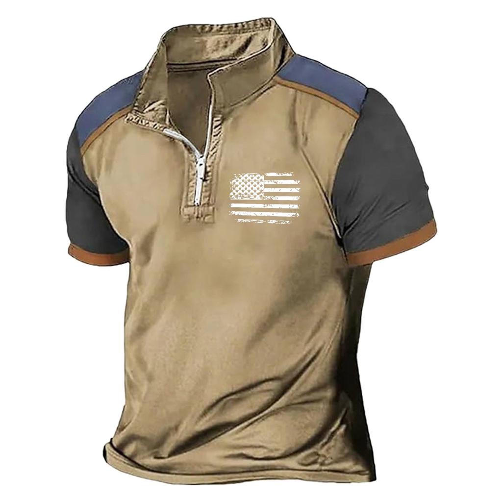 Летняя новинка для мужчин, повседневная рубашка с воротником-стойкой и короткими рукавами, подходящая по цвету, с полумолнией