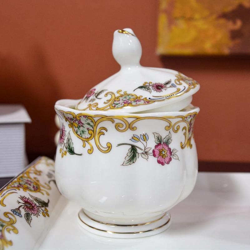 Bone China Tea Cup and Saucer Sets,Porcelain Tea Set with Teapot, Sugar Bowl,Creamer Pitcher,Floral Vintage Tea Cups and Saucers for Party Gift Giving