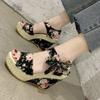 Модные INS Hot Lace Leisure Womens Wedges Heeled Women Shoes 2024 Summer Sandals Party Platform High Heeled Shoes Woman