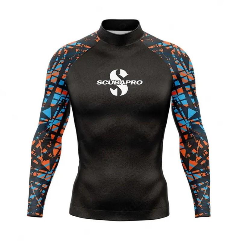 Mens UPF 50 Quick-Dry Rash Guard Long Sleeve Swim Shirt Surfing Diving Snorkeling Water Sports Sun Protection