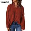 Autumn and Winter Women's Sweater Half Open Neck Solid Color Zipper Pullover Fashion Sweater